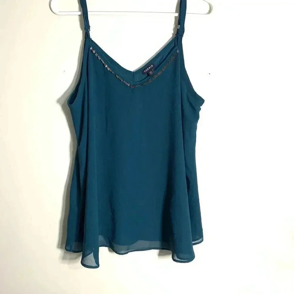 NWT Torrid Deep Teal Chiffon Sequin Cami Sz 00 (10) - Picture 3 of 5